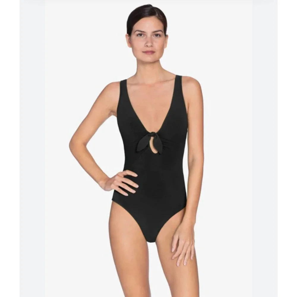 Robin Piccone Womens One Piece Swimsuit Black Adjustable Stretch Cutout 10 New